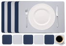 Cookinglife 6 Placemats + 6 Onderzetters - Dubbelzijdig - Vegan leer - Blauw / Grijs
