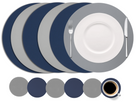 Cookinglife 6 Placemats + 6 Onderzetters - Dubbelzijdig - Rond - Vegan leer - Blauw / Grijs