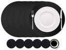 Cookinglife 6 Placemats + 6 Onderzetters - Rond - Vegan leer - Zwart