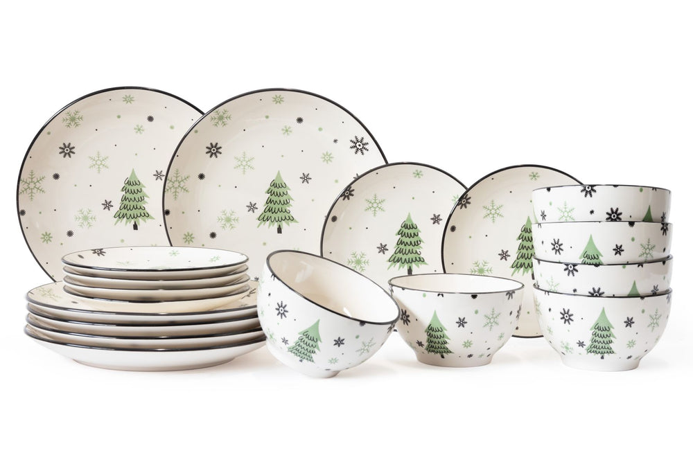 Cookinglife Serviesset - Kerstservies - Aardewerk - Groen 18-delig / 6 personen