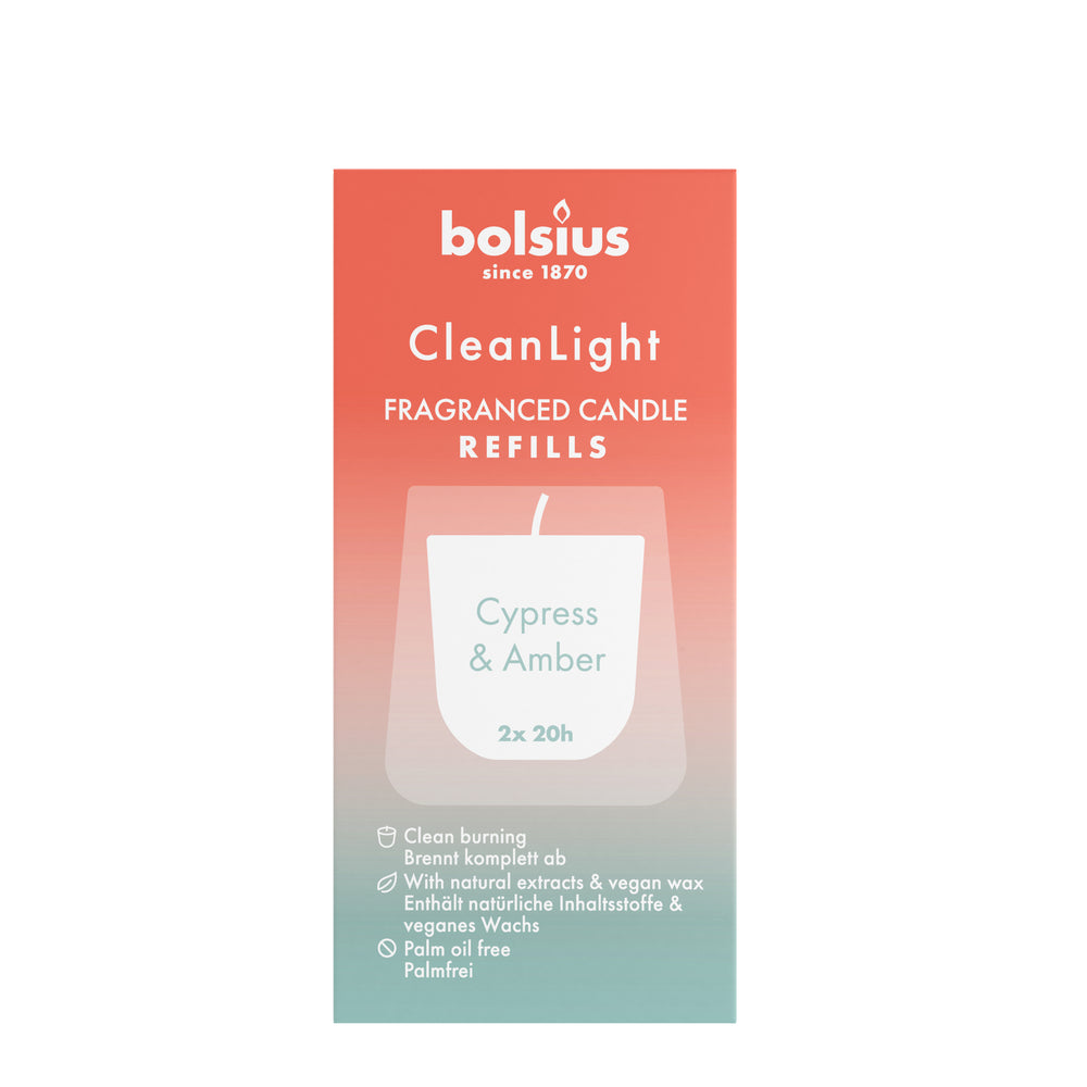 Recharge Bolsius - pour Clean Light - Cyprès et Ambre - 2 Pièces