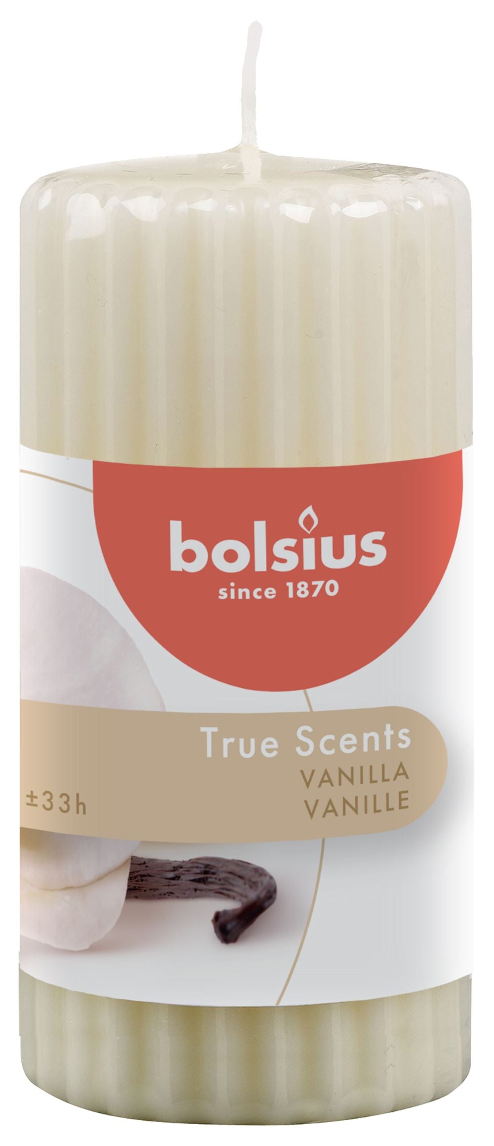 Bougie Pilier Bolsius True Scents Vanille - 12 cm / ø 6 cm