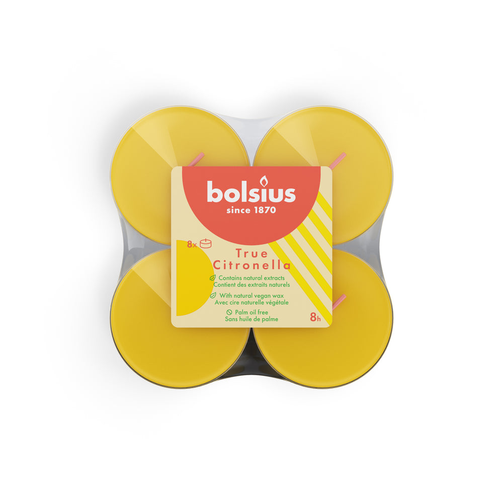 Bolsius Maxi Bougies chauffe-plat à la vraie citronnelle - 8 pièces