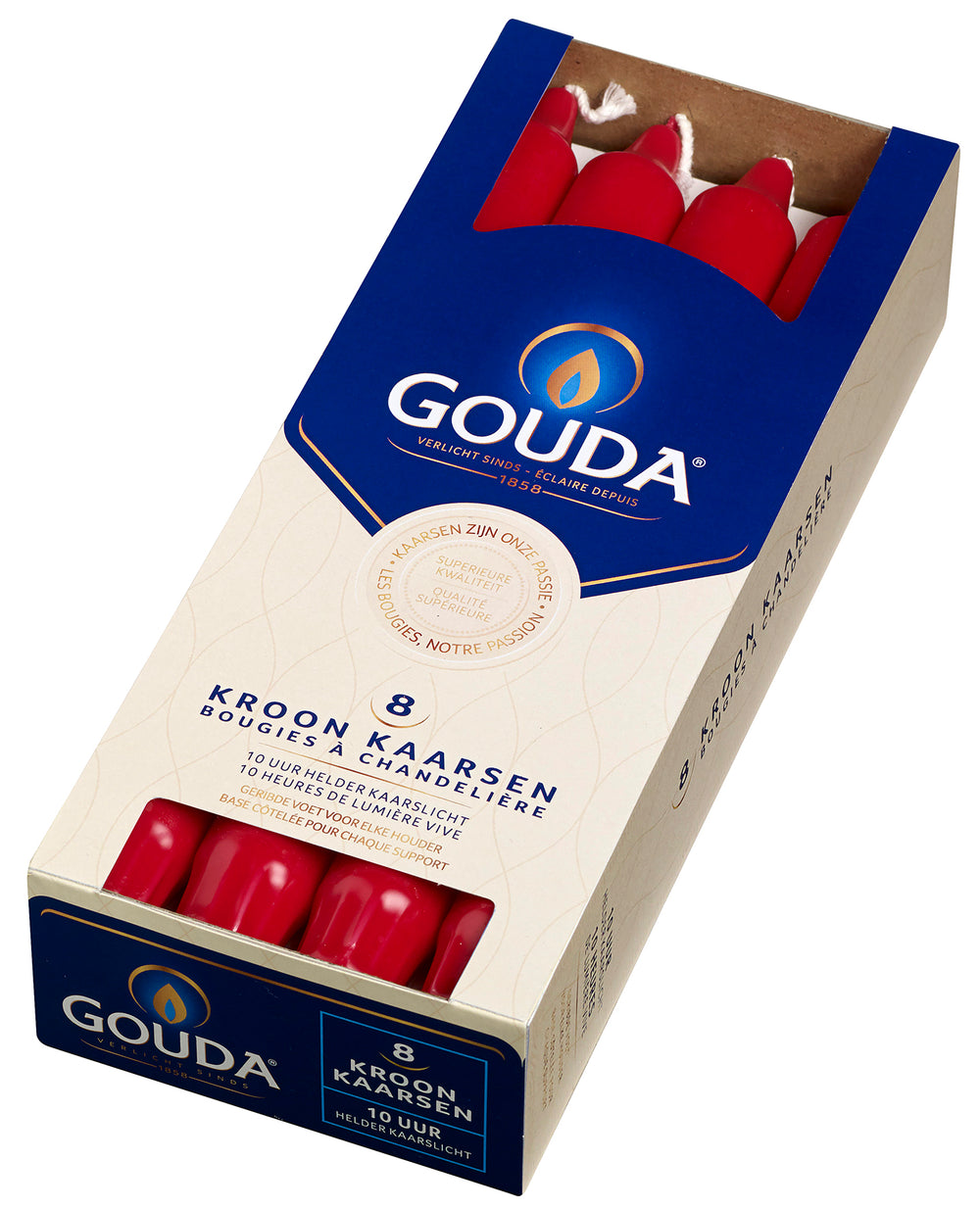 Bougies de table Gouda Rouge Rubis 24 cm - 8 Pièces