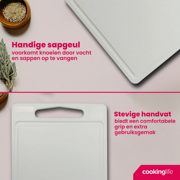 Cookinglife Snijplank met sapgeul 35 x 25 x 0.85 cm - Wit