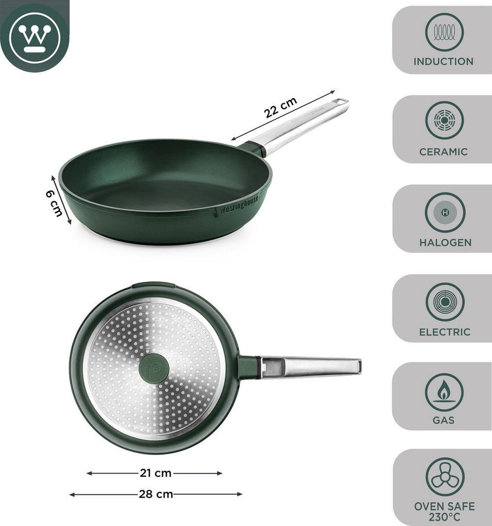 Westinghouse Poêle à frire Performance - ø 24 et 28 cm - Vert - Induction et tous autres feux