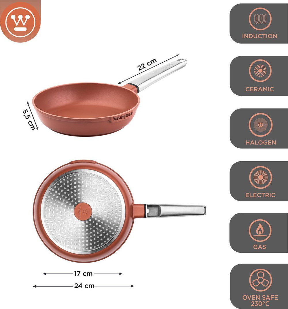 Ensemble de poêles Westinghouse Performance ø 24 et 28 cm - Rouge - Induction et toutes autres sources de chaleur