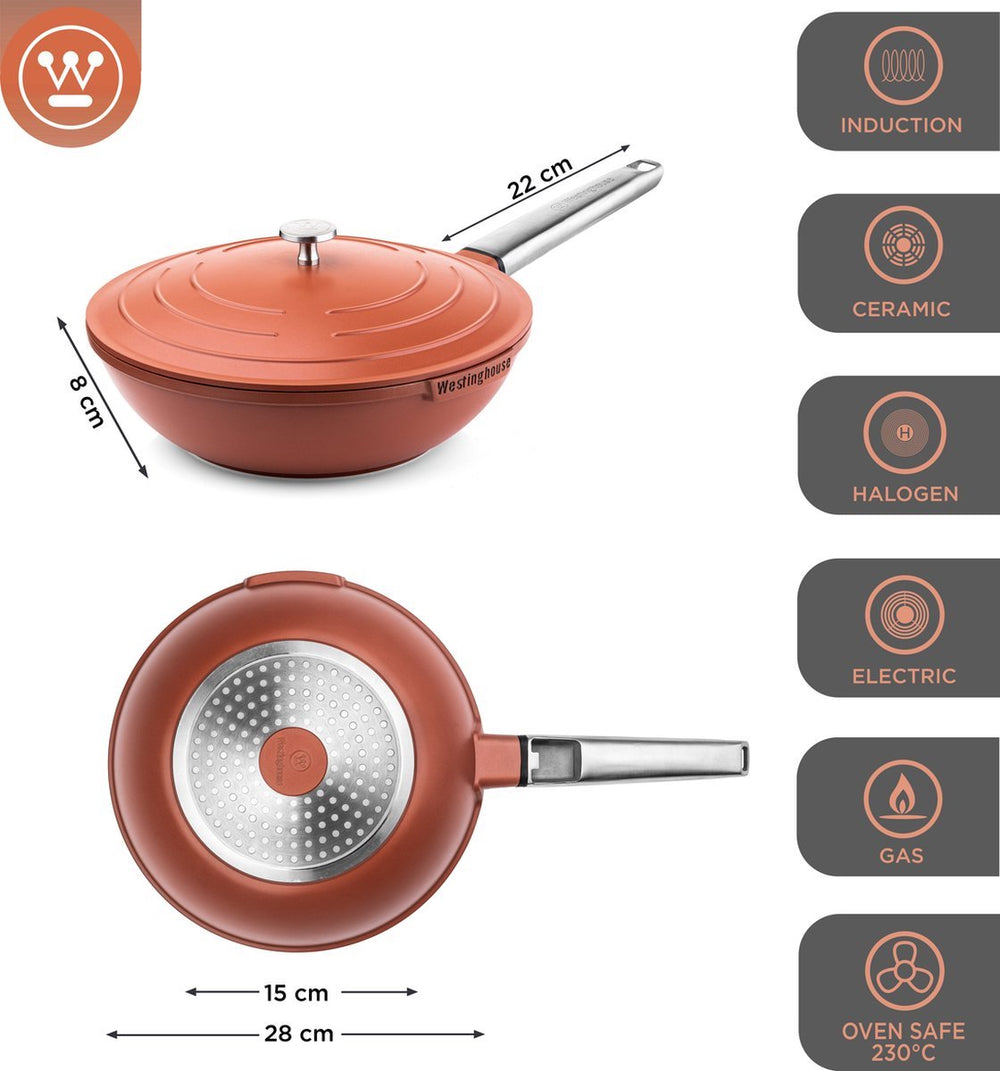 Westinghouse Set de Poêles Performance (Poêle Wok + Poêle Grill) ø 28 cm - Rouge - Induction et tous autres feux