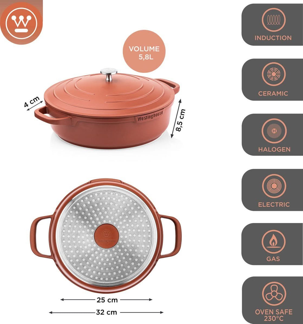 Westinghouse Pannenset Performance - Rood - 8 pannen - Complete pannenset - Inductie en alle andere warmtebronnen