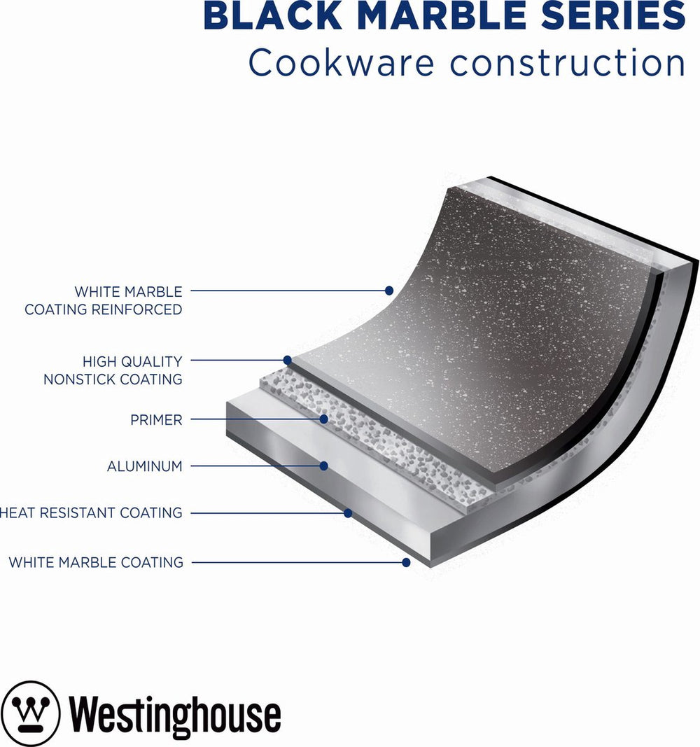 Ensemble de casseroles Westinghouse Marble Wood (poêle à frire ø 24 et 28 cm + Sauteuse ø 32 cm) - Induction et toutes autres sources de chaleur