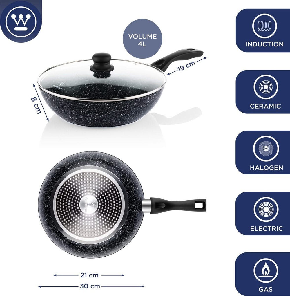 Westinghouse Pan Set Black Marble (Poêle à grill 28 cm + Poêle Wok ø 30 cm) - Induction et tous autres feux