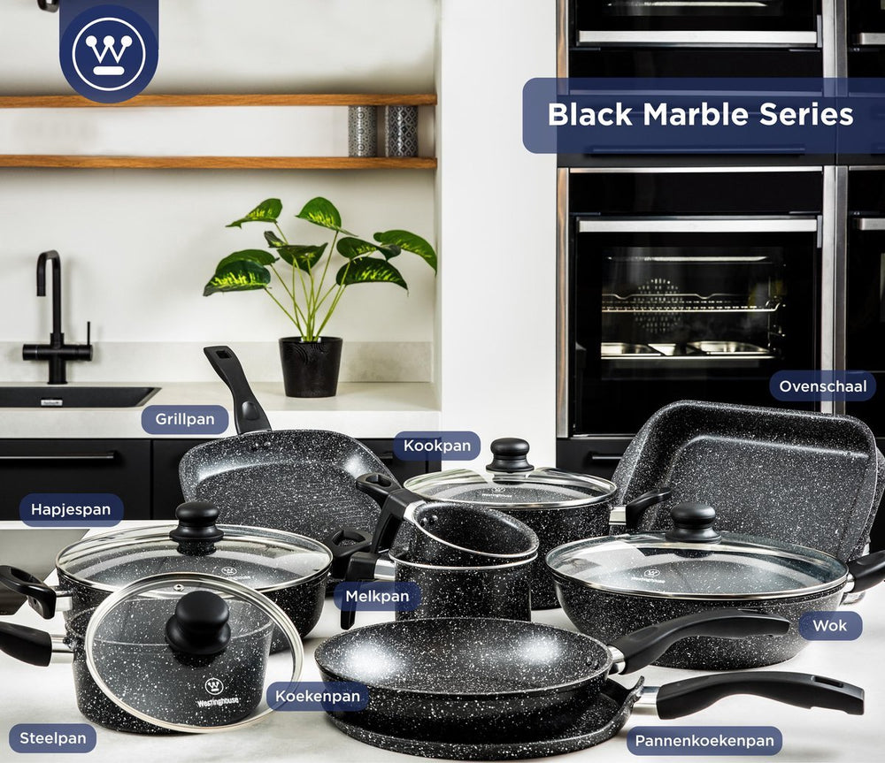 Westinghouse Pannenset Black Marble (Grillpan 28 cm + Wokpan ø 30 cm) - Inductie en alle andere warmtebronnen