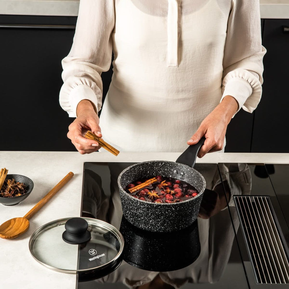 Batterie de Cuisine Westinghouse Marbre Noir (Poêle ø 24 cm + Casserole ø 18 cm) - Induction et tous autres feux