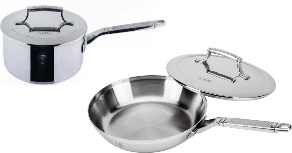 Batterie de cuisine Saveur Selects Série Voyage (Poêle ø 25 cm + Casserole ø 20 cm) - Inox TriPly - Induction et tous autres feux