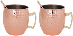 Cosy & Trendy Moscow Mule Cocktailbekers met Rietjes - Gehamerd Koper - 450 ml - 2 Stuks