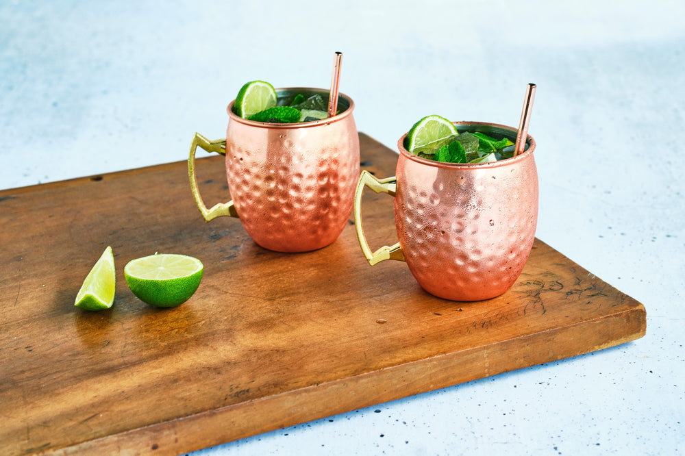 Cosy & Trendy Moscow Mule Cocktailbekers met Rietjes - Gehamerd Koper - 450 ml - 2 Stuks