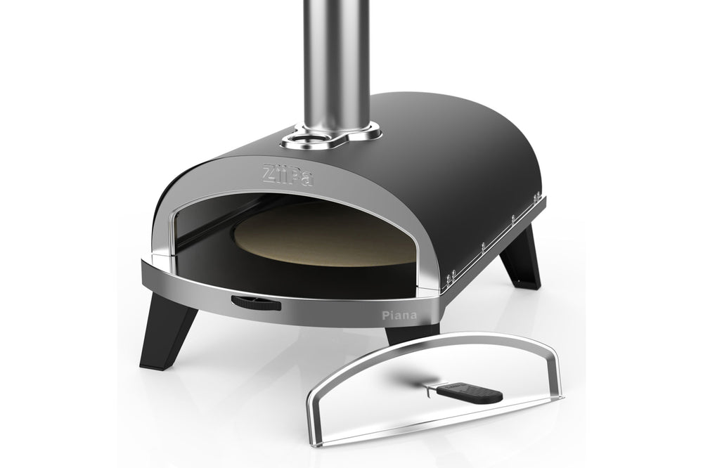 ZiiPa Four à Pizza Piana - Au Feu de Bois - avec Thermomètre - Anthracite - pour pizzas ø 30 cm - Pierre à pizza rotative