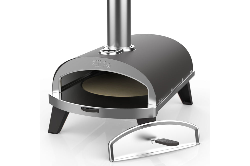 ZiiPa Four à Pizza Piana - Au Feu de Bois - avec Thermomètre - Ardoise - pour pizzas ø 30 cm - Pierre à pizza rotative