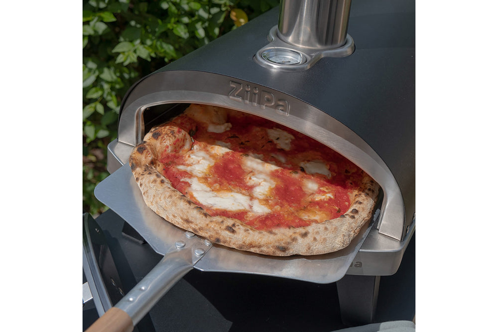 ZiiPa Four à Pizza Piana - Au Feu de Bois - avec Thermomètre - Anthracite - pour pizzas ø 30 cm - Pierre à pizza rotative