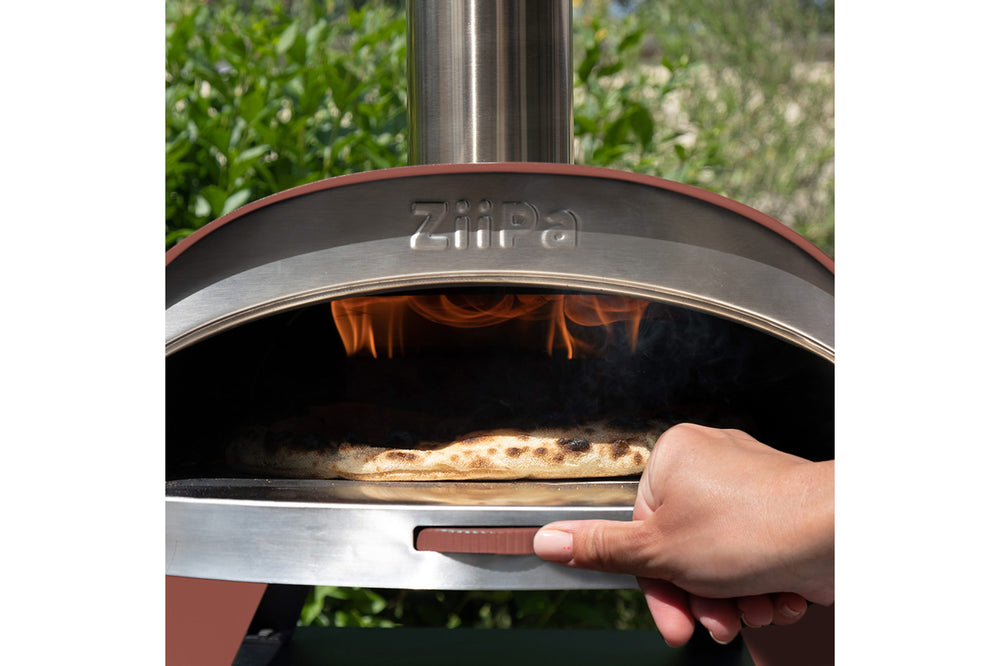 ZiiPa Four à Pizza Piana - Au Feu de Bois - avec Thermomètre - Terre Cuite - pour pizzas ø 30 cm - Pierre à pizza rotative