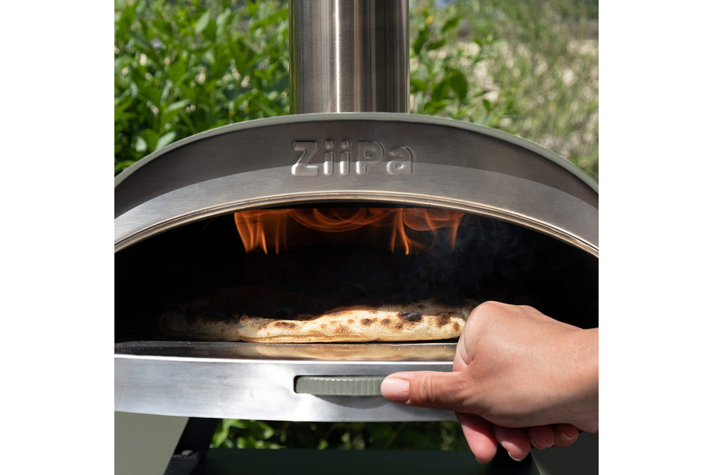 ZiiPa Four à Pizza Piana - Au Feu de Bois - avec Thermomètre - Eucalyptus - pour pizzas ø 30 cm - Pierre à pizza rotative