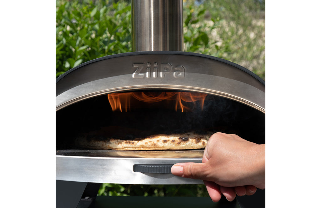 ZiiPa Four à Pizza Piana - Au Feu de Bois - avec Thermomètre - Ardoise - pour pizzas ø 30 cm - Pierre à pizza rotative