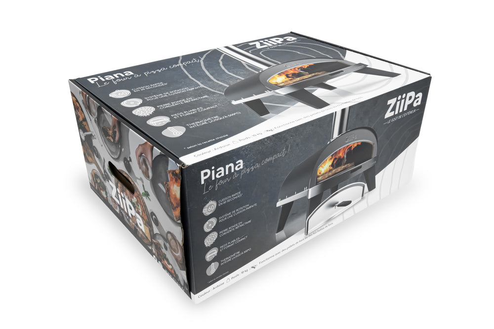 ZiiPa Four à Pizza Piana - Au Feu de Bois - avec Thermomètre - Ardoise - pour pizzas ø 30 cm - Pierre à pizza rotative