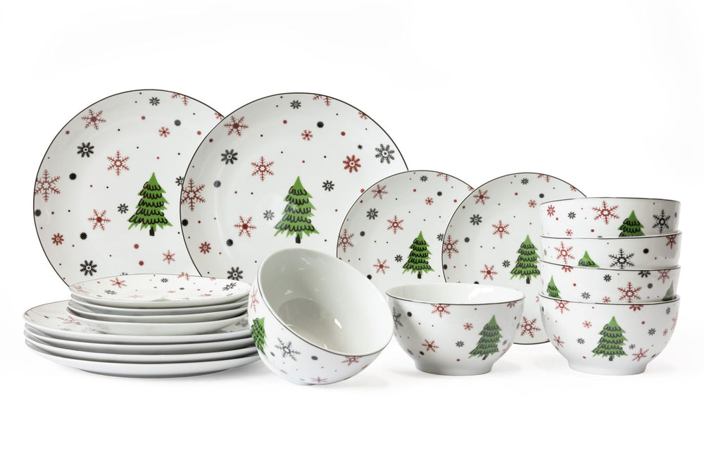 Cookinglife Serviesset - Kerstservies - Porselein - Rood 18-delig / 6 personen