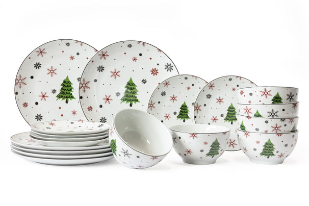 Cookinglife Serviesset - Kerstservies - Porselein - Rood 18-delig / 6 personen
