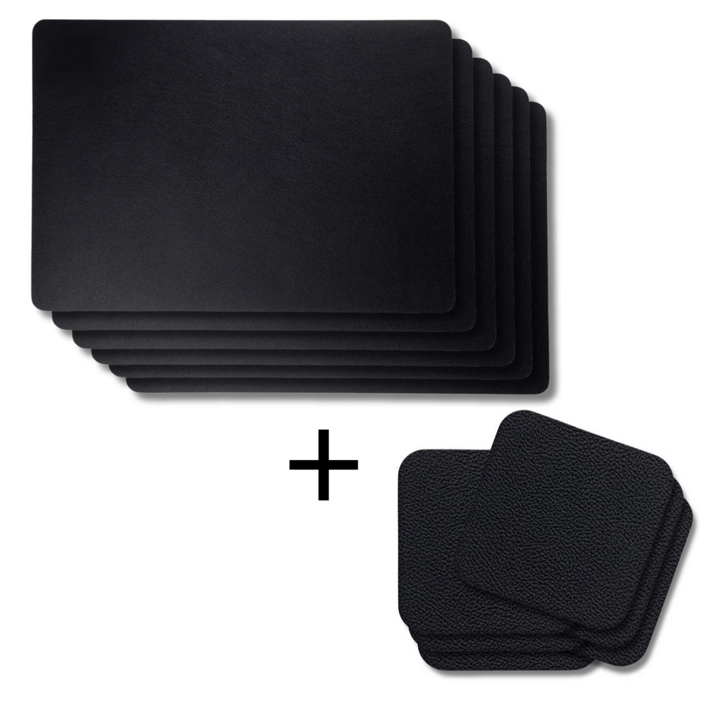 Jay Hill 6 Placemats + 6 Onderzetters - Vegan leer - Zwart