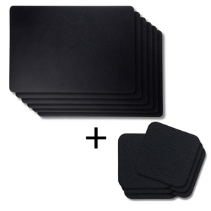 Jay Hill 6 Sets de Table + 6 Sous-Verres - Cuir Vegan - Noir