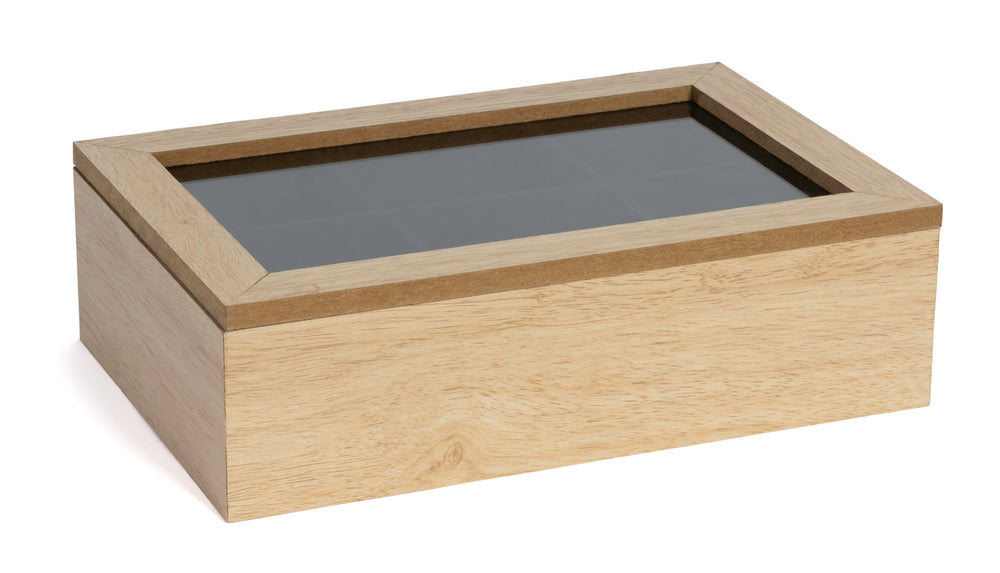 Sakura Tea Theedoos - Hout - 6-vaks - met Fluweel - 24 x 16 cm