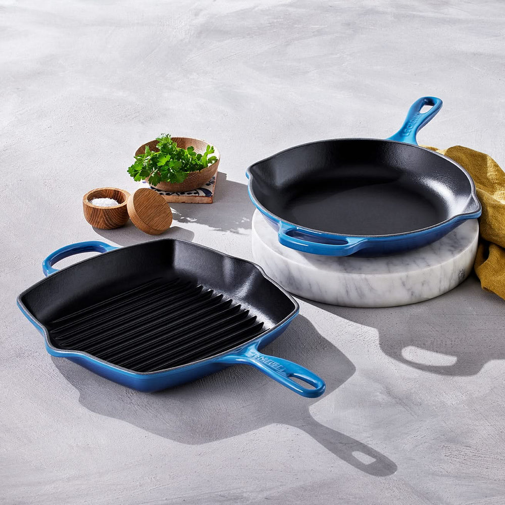 Poêle Grill Le Creuset Signature - Azur - 26 x 26 cm - revêtement antiadhésif émaillé