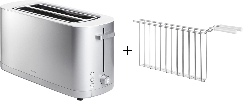 Zwilling Grille-Pain XL Enfinigy + Pince Grille-Pain - 2 Fentes Longues - 7 Niveaux de Chaleur - 1800 W - Argent/Blanc