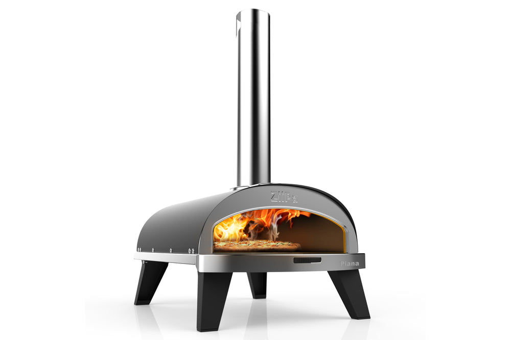 ZiiPa Four à Pizza Piana - Au Feu de Bois - avec Thermomètre - Anthracite - pour pizzas ø 30 cm - Pierre à pizza rotative