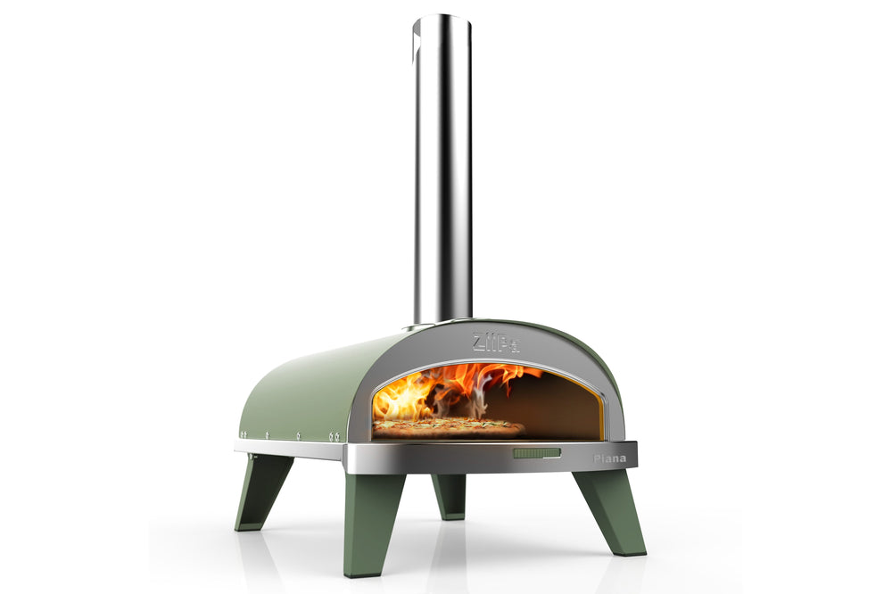 ZiiPa Four à Pizza Piana - Au Feu de Bois - avec Thermomètre - Eucalyptus - pour pizzas ø 30 cm - Pierre à pizza rotative