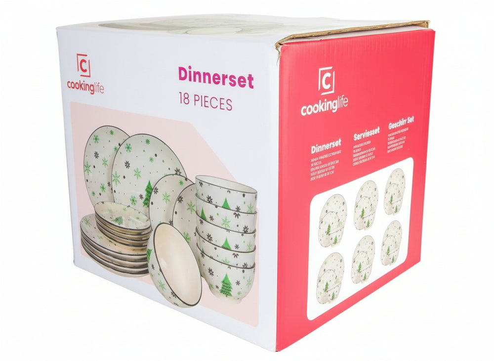 Cookinglife Serviesset - Kerstservies - Aardewerk - Groen 18-delig / 6 personen