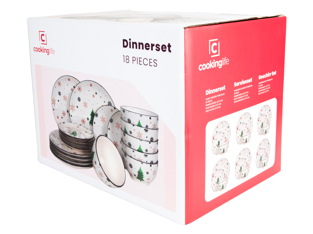 Cookinglife Serviesset - Kerstservies - Porselein - Rood 18-delig / 6 personen