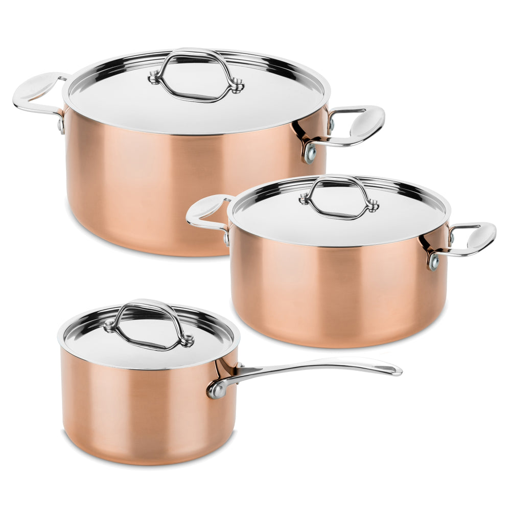 Mepra Pan Set Toscana (Poêle ø 20 / 24 + Casserole ø 16 cm) + Couvercles - Cuivre - Set 4 pièces