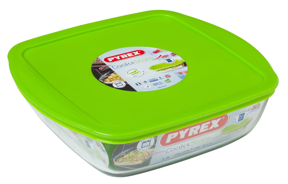 Plat à four Pyrex avec couvercle - Cook &amp; Store - 25 x 22 x 7 cm / 2,2 litres