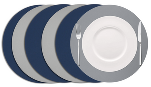 Cookinglife Placemats - Dubbelzijdig - Vegan leer - Grijs / Blauw ø 38 cm - 6 Stuks