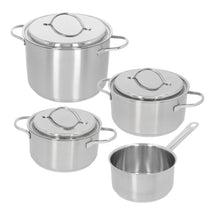 Demeyere - Batterie de cuisine 4 pièces (Casserole ø 18 / 20 / 24 cm + Casserole ø 16 cm) + Couvercles Resto 3 - Inox