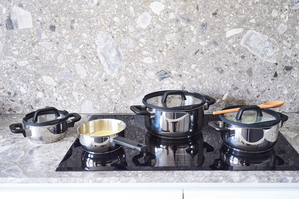 Cookinglife Pannenset Stay Cool - RVS - Kookpan Ø 16, 20, 24 cm & Steelpan Ø 16 cm + Deksels - 7 delig