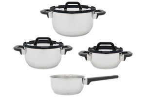 Cookinglife Pannenset Stay Cool - RVS - Kookpan Ø 16, 20, 24 cm & Steelpan Ø 16 cm + Deksels - 7 delig