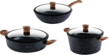 Batterie de Cuisine Westinghouse Marble Wood (Poêle Wok ø 30 cm + Poêle + Sauteuse ø 28 cm) - Induction et tous autres feux