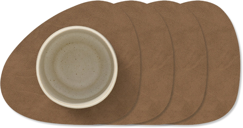 LIND DNA Onderzetters Nupo - Leer - Brown - 13 x 11 cm - 4 Stuks