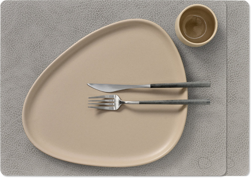 LIND DNA Placemats Hippo - Leer - Anthracite Grey - 45 x 35 cm - 2 Stuks