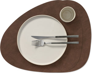 LIND DNA Placemats Nupo - Leer - Dark Brown - Curved - 44 x 37 cm - 2 Stuks