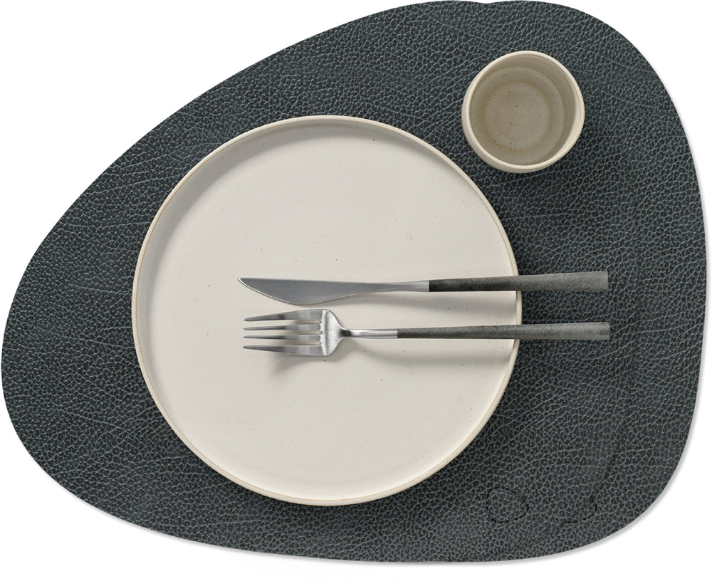 LIND DNA Placemats Hippo - Leer - Black Anthracite - Curved - 44 x 37 cm - 2 Stuks