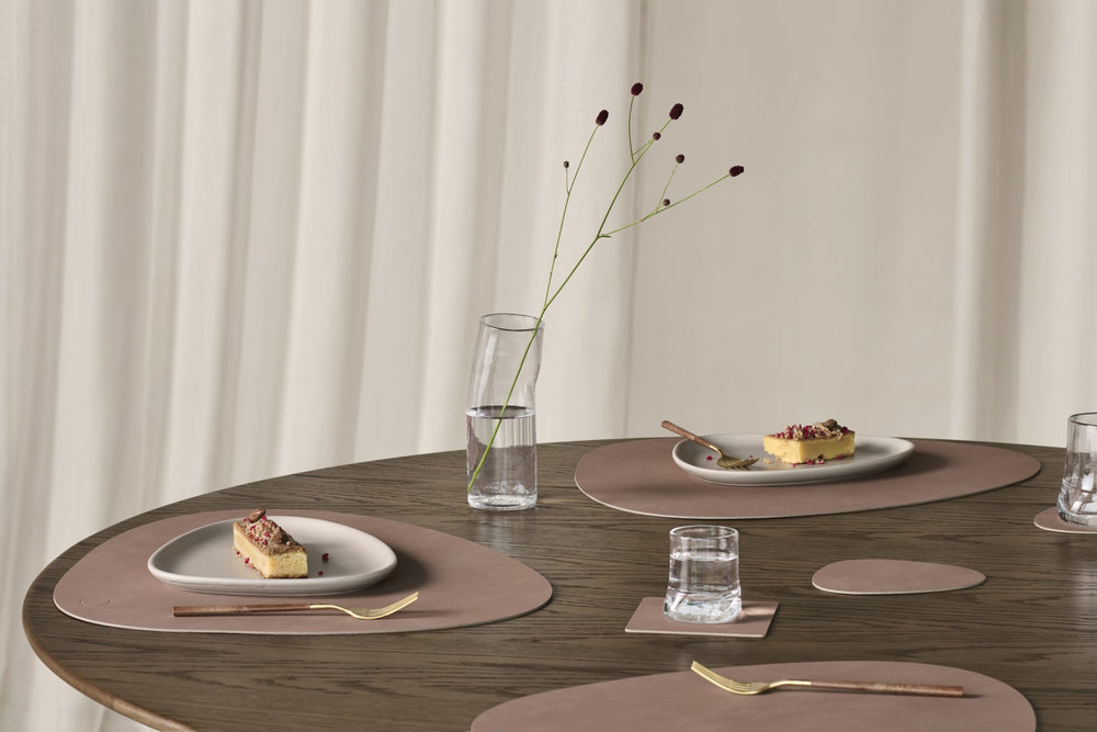 LIND DNA Placemats Nupo - Leer - Old Rose - Curved - 44 x 37 cm - 2 Stuks